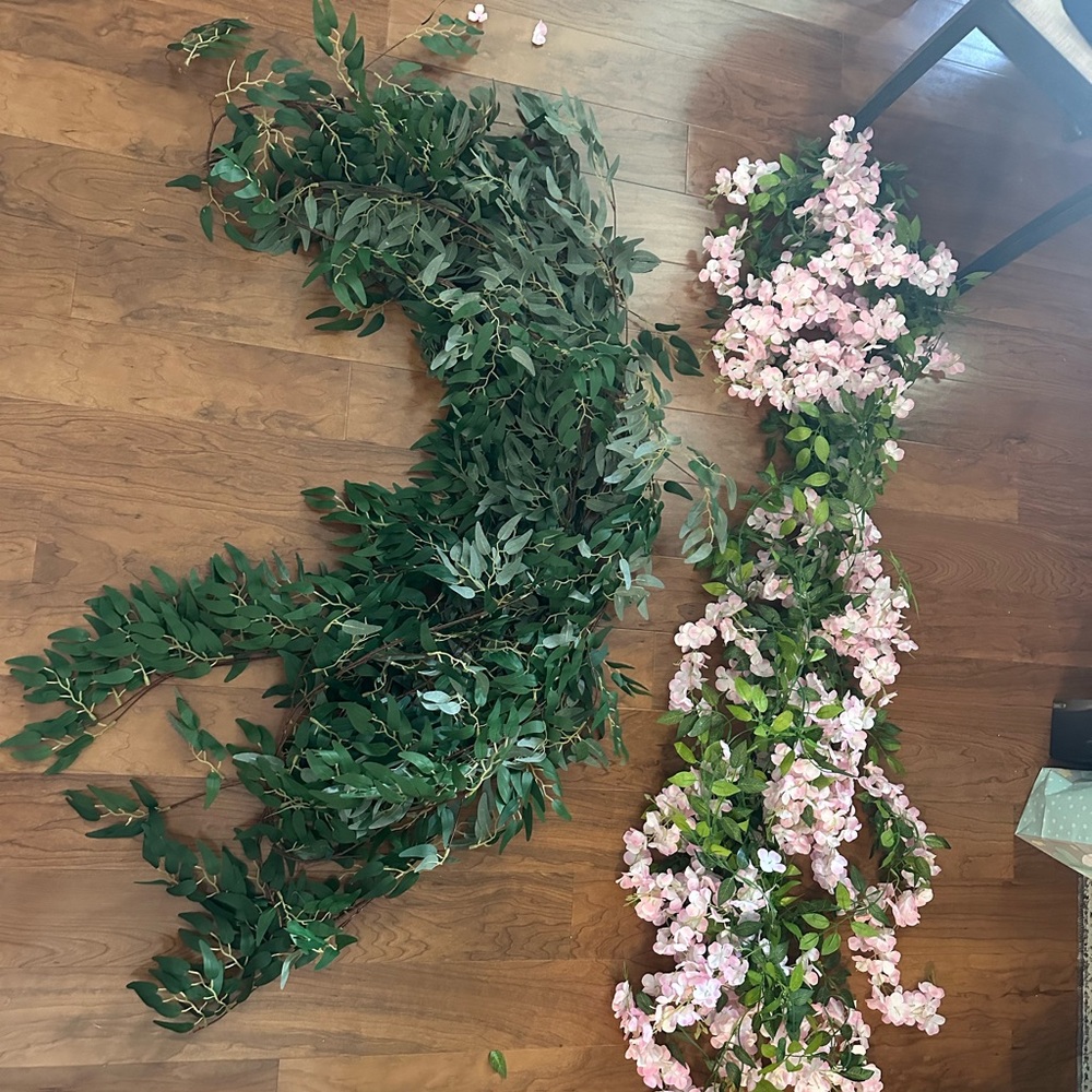 Artificial Greenery and Pink Floral Garland